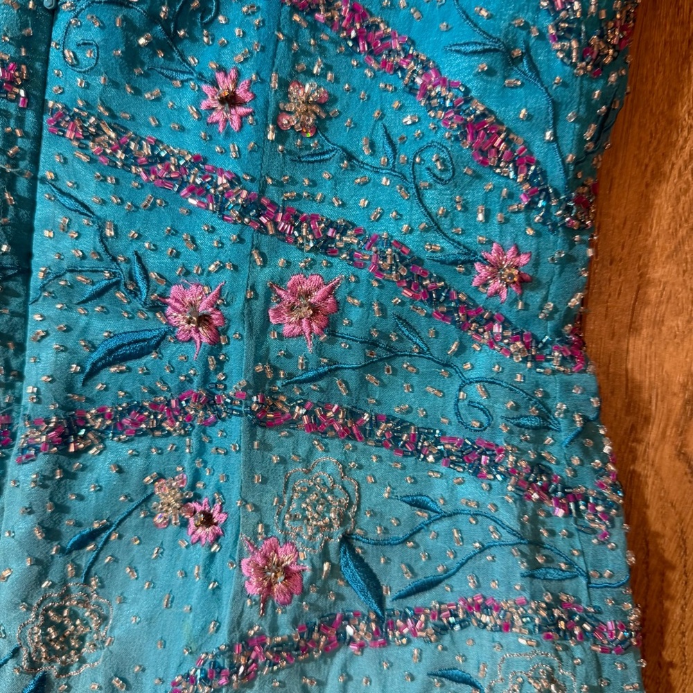 Vintage Y2K 100% Silk Beaded Dress Vintage Beaded Dress Silk Dairy Ombré Rainbow - Picture 17 of 17